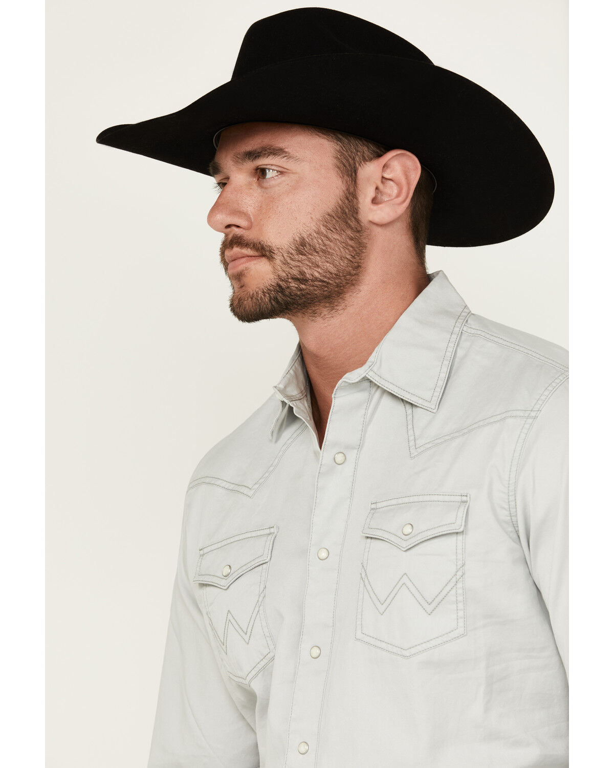 Image #2 - Wrangler Retro Men's Premium Solid Long Sleeve Snap Western Shirt, Grey, hi-res