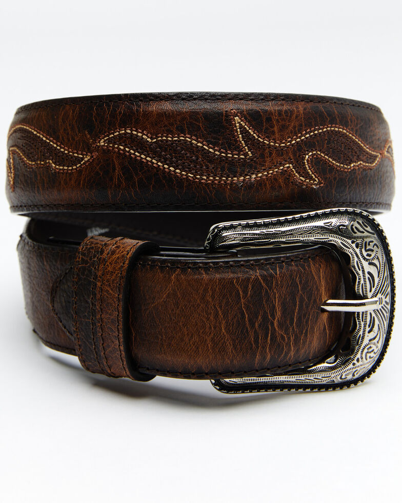 Cody James Men's Orange Stitched Belt, Brown, hi-res