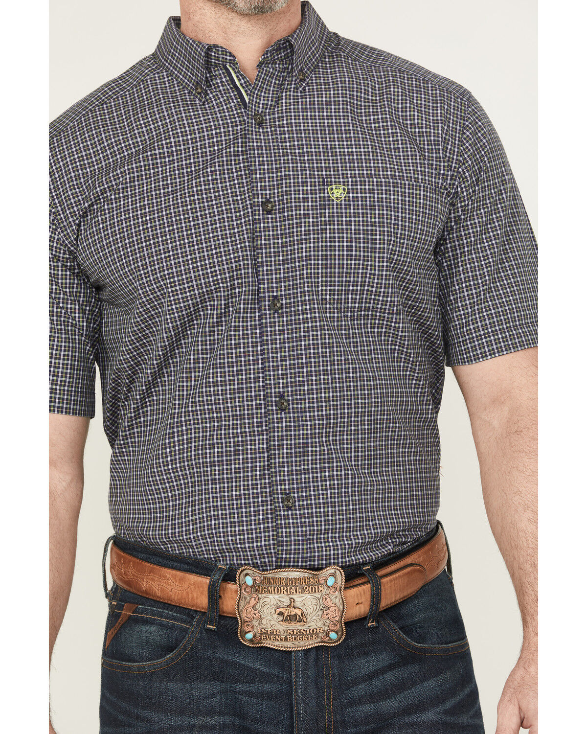 Image #3 - Ariat Men's Pro Series Caspian Plaid Print Short Sleeve Button-Down Western Shirt - Big, Navy, hi-res