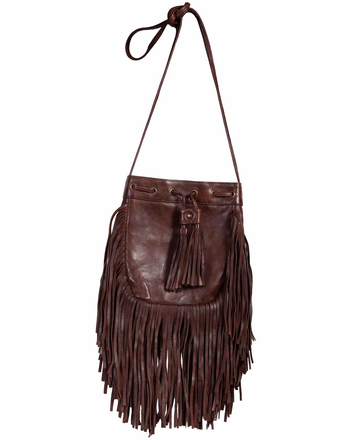 Scully Women's Fringe Leather Handbag, Chocolate, hi-res