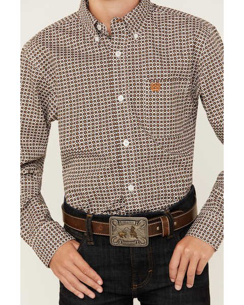 Image #3 - Cinch Boys' Geo Print Long Sleeve Button Down Western Shirt, White, hi-res