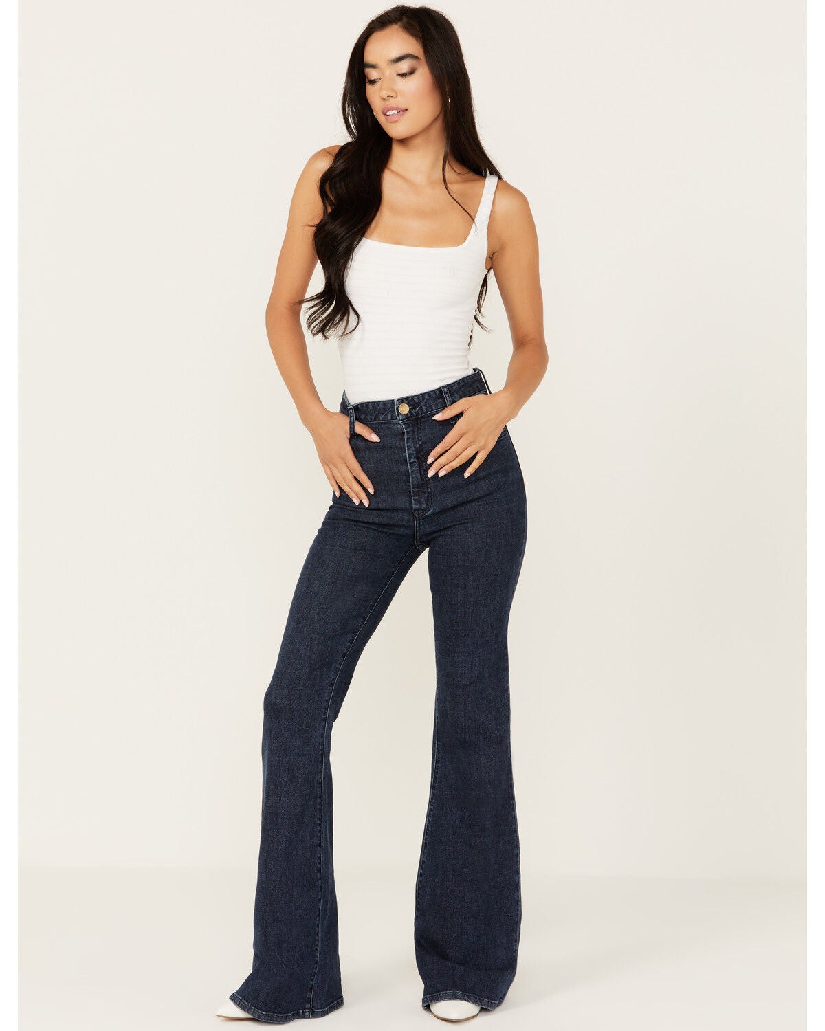 Image #1 - Show Me Your Mumu Women's Dark Wash Hawn Bell Flare Stretch Denim Jeans, Dark Wash, hi-res