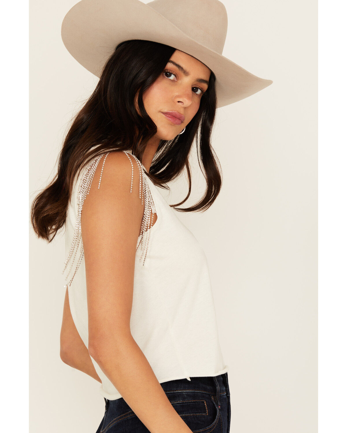 Image #2 - Idyllwind Women's Trailer Park Pretty Rhinestone Fringe Sleeveless Shirt, Ivory, hi-res