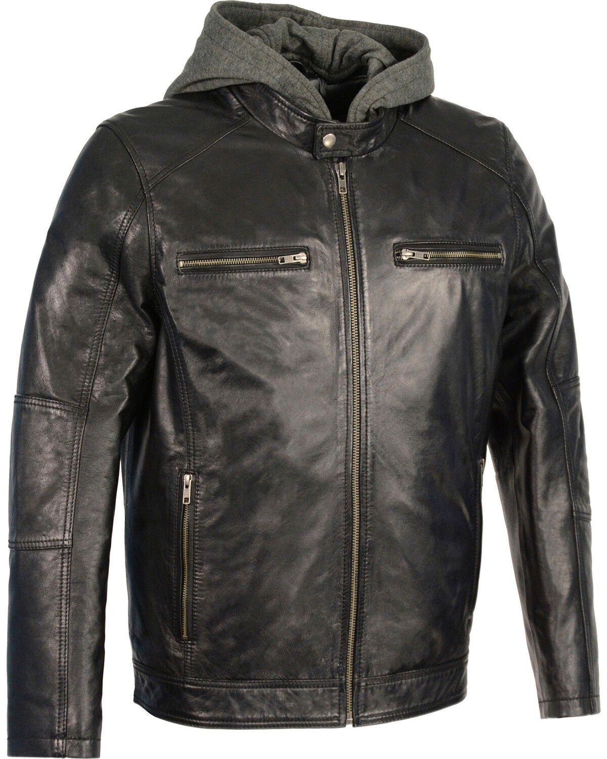Image #1 - Milwaukee Leather Men's Snap Collar Leather Moto Jacket with Removable Hood - Big - 5X, Black, hi-res