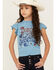 Image #1 - Shyanne Girls' Peace Love Cowgirls Flutter Sleeve Graphic Tee, Light Blue, hi-res