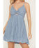 Image #3 - Angie Women's Eyelet Knot Front Mini Dress, Blue, hi-res