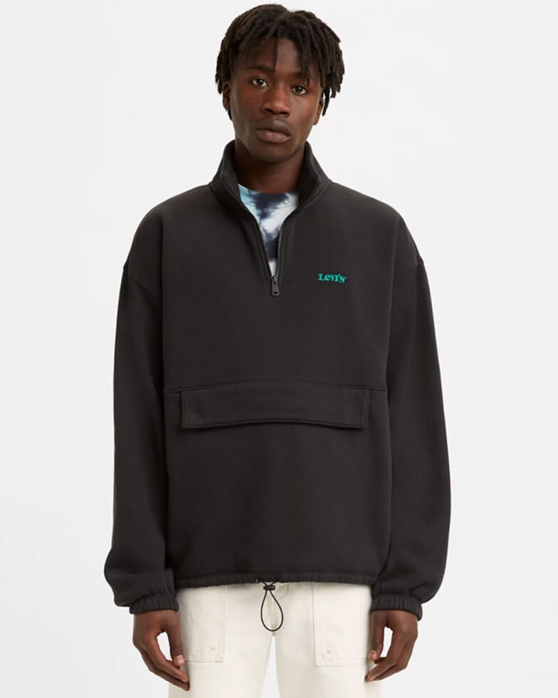 Levi's Men's Solid 1/4 Zip Front Mock Neck Fleece Pullover , Black, hi-res