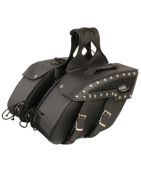 Milwaukee Leather Medium Zip-Off Studded PVC Slanted Throw Over Saddle Bag, Black, hi-res