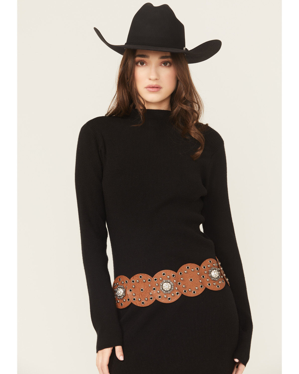 Image #1 - Shyanne Women's Juliette Embellished Concho Belt, Tan, hi-res