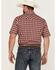 Roper Men's Classic Small Plaid Short Sleeve Pearl Snap Western Shirt , Red, hi-res
