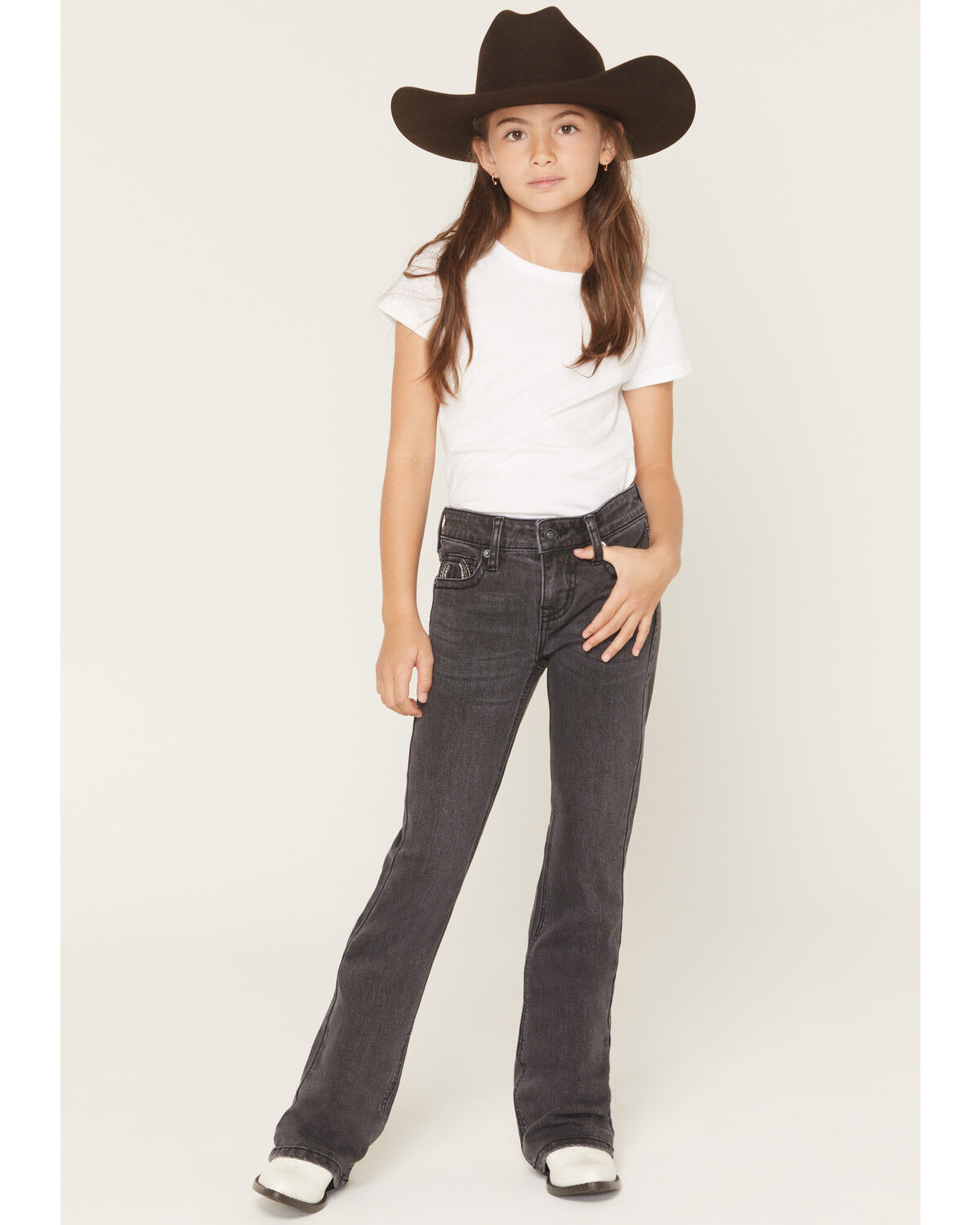 Image #3 - Rock & Roll Denim Girls Horseshoe Embroidered Bootcut Stretch Denim Jeans, Black, hi-res