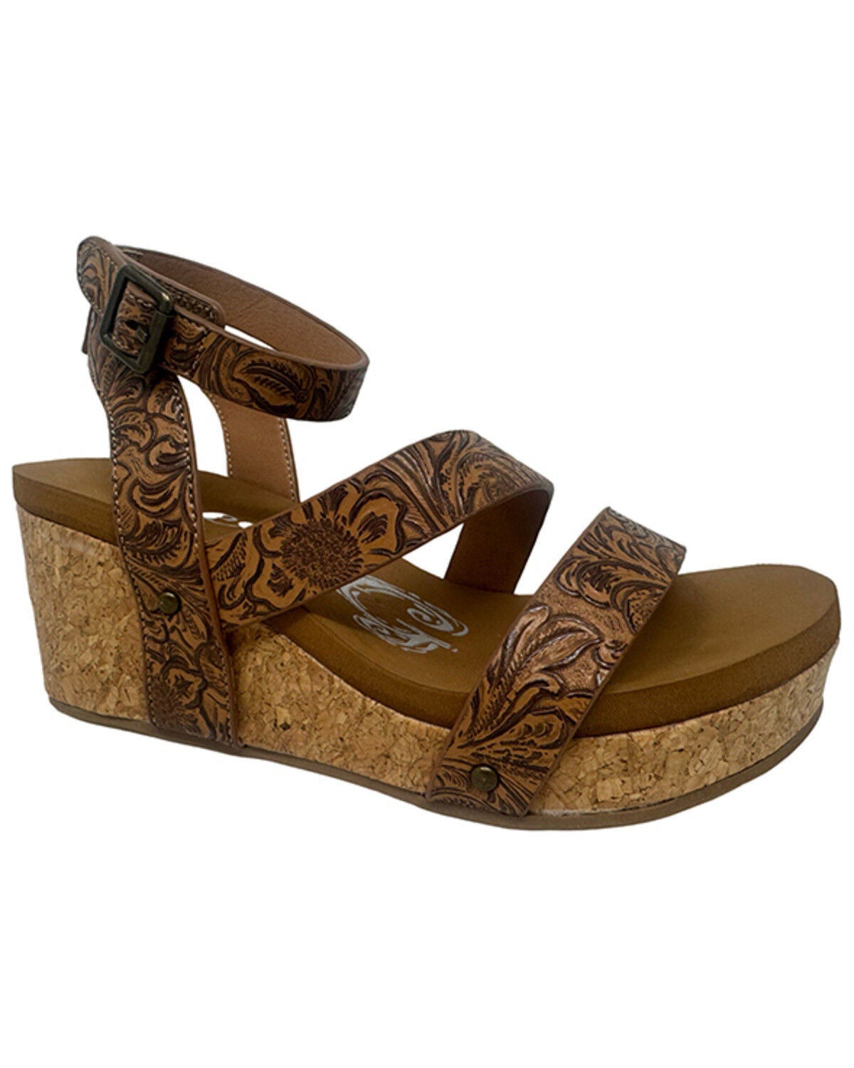 Image #1 - Very G Women's Kiara Tooled Platform Sandals, Chocolate, hi-res