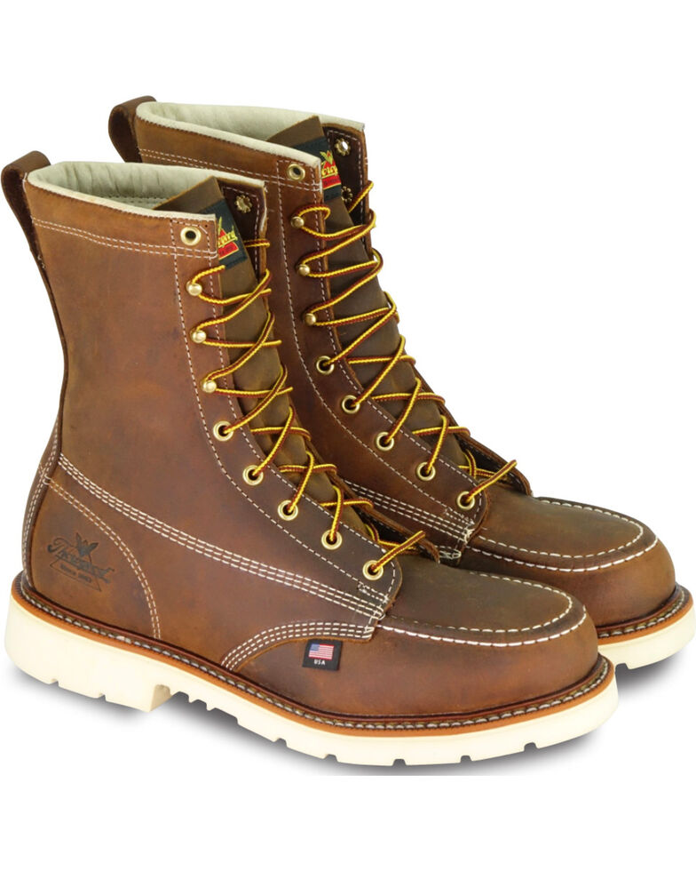Thorogood Men's American Heritage Classics 8" Moc Toe Work Boots - Steel Toe, Brown, hi-res