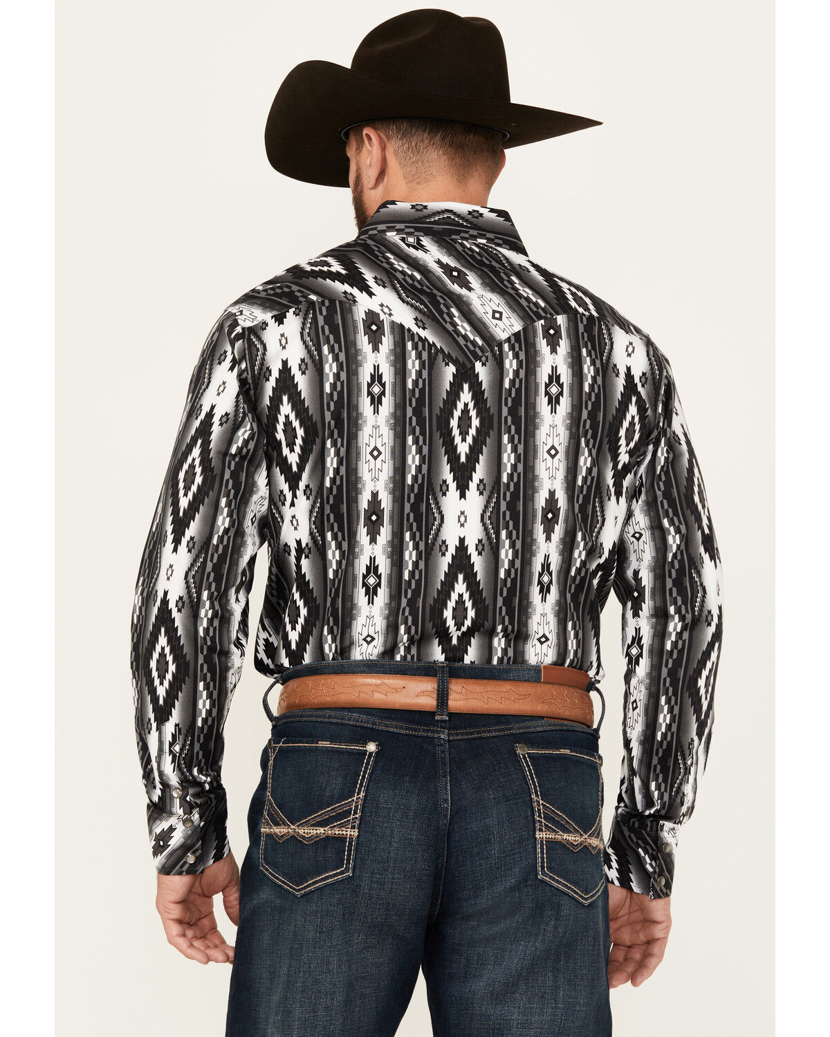 Image #4 - Rock & Roll Denim Men's Southwestern Print Long Sleeve Pearl Snap Stretch Western Shirt, Black, hi-res