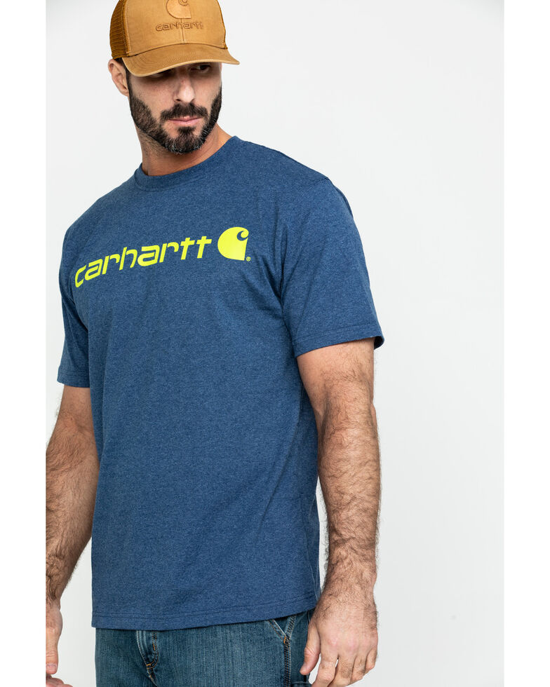 Carhartt Men's Signature Logo Graphic Short Sleeve Work T-Shirt , Indigo, hi-res