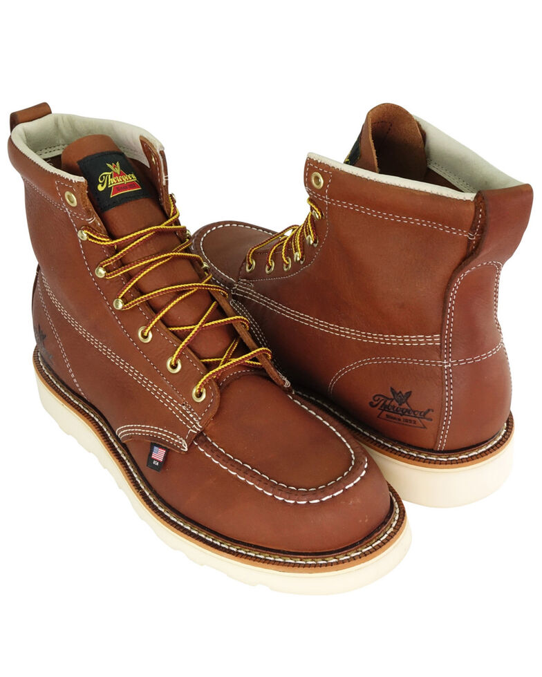 Thorogood Men's American Heritage 6" Wedge Work Boots - Steel Toe, Tan, hi-res
