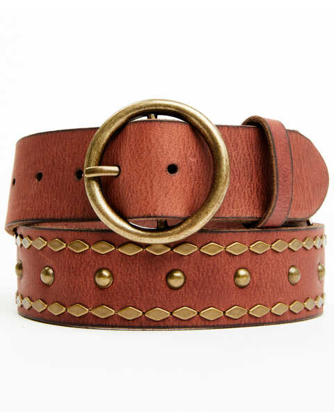 Cleo + Wolf Women's Brass Studded Leather Belt, Mahogany, hi-res