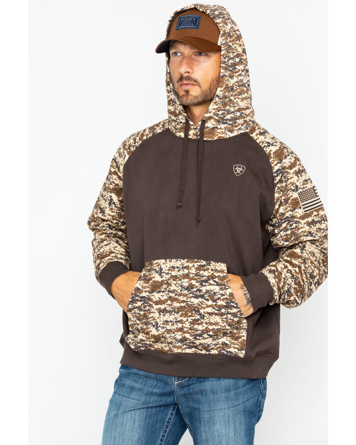 Ariat Men's Patriot Desert Camo Hooded Sweatshirt, Brown, hi-res
