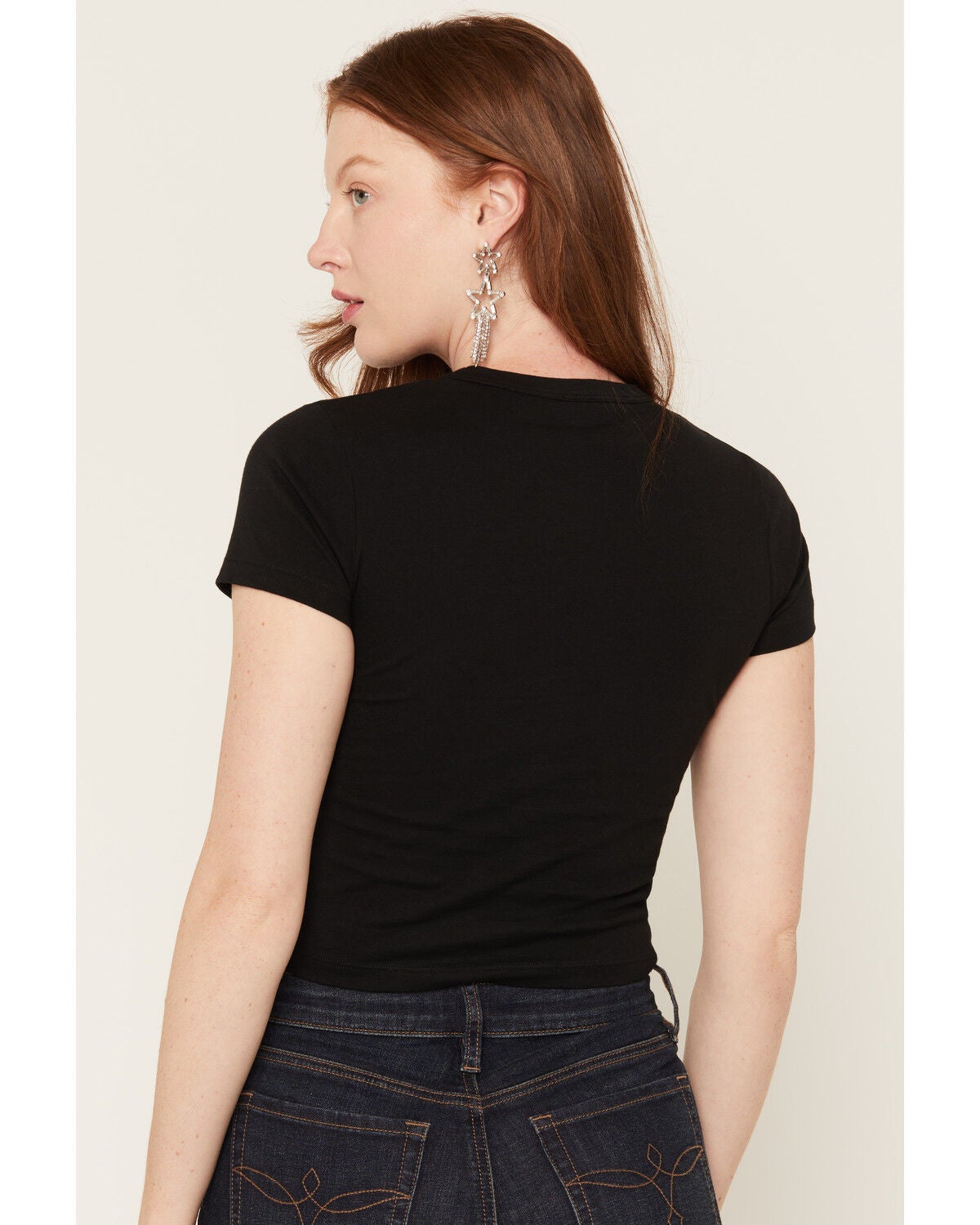 Image #4 - Alpha Collective Women's Cheyenne Rodeo Short Sleeve Baby Tee, Black, hi-res