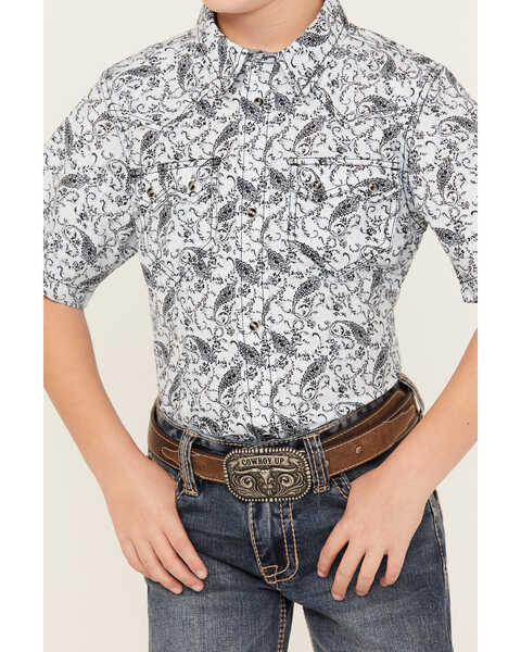Image #3 - Cody James Boys' Paisley Print Short Sleeve Snap Western Shirt, Navy, hi-res