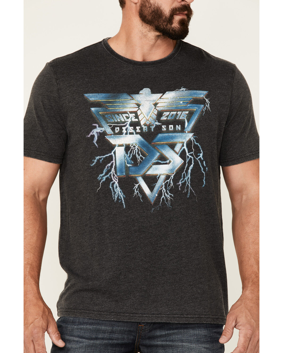 Image #3 - Flag & Anthem Men's Burnout Desert Son Lightning Graphic Short Sleeve T-Shirt, Charcoal, hi-res