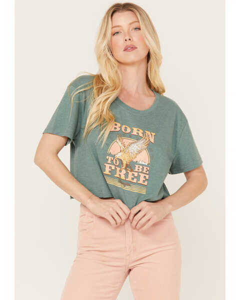 Image #1 - Wrangler Women's Born To Be Free Short Sleeve Cropped Graphic Tee, Sage, hi-res