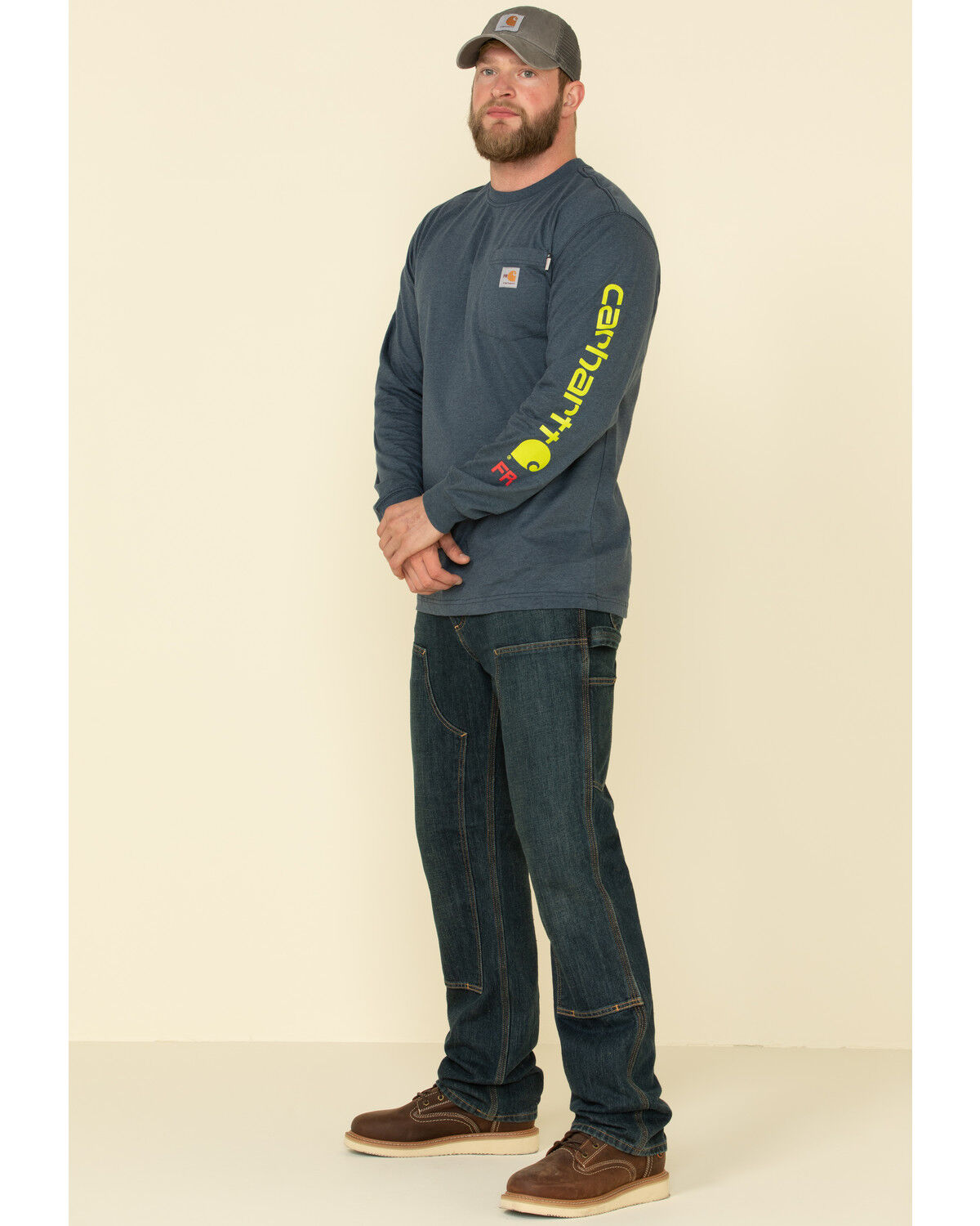 Image #3 - Carhartt Men's M-FR Midweight Signature Logo Long Sleeve Work Shirt, Navy, hi-res