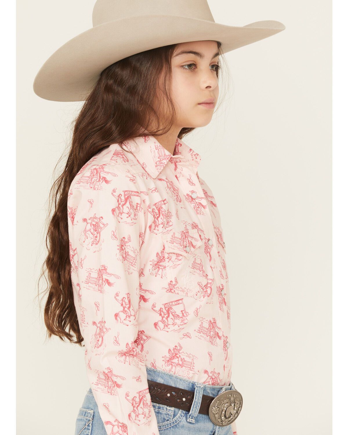 Image #2 - Panhandle Slim Girls' Conversation Print Long Sleeve Snap Western Shirt, Pink, hi-res