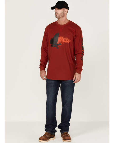 Image #2 - Hawx Men's FR Flame Graphic Long Sleeve Work T-Shirt , Dark Red, hi-res