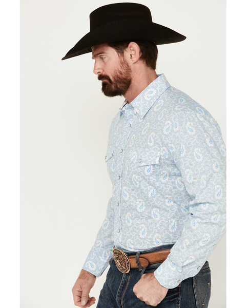 Image #2 - Panhandle Select Men's Paisley Print Long Sleeve Snap Western Shirt - Tall , Light Blue, hi-res