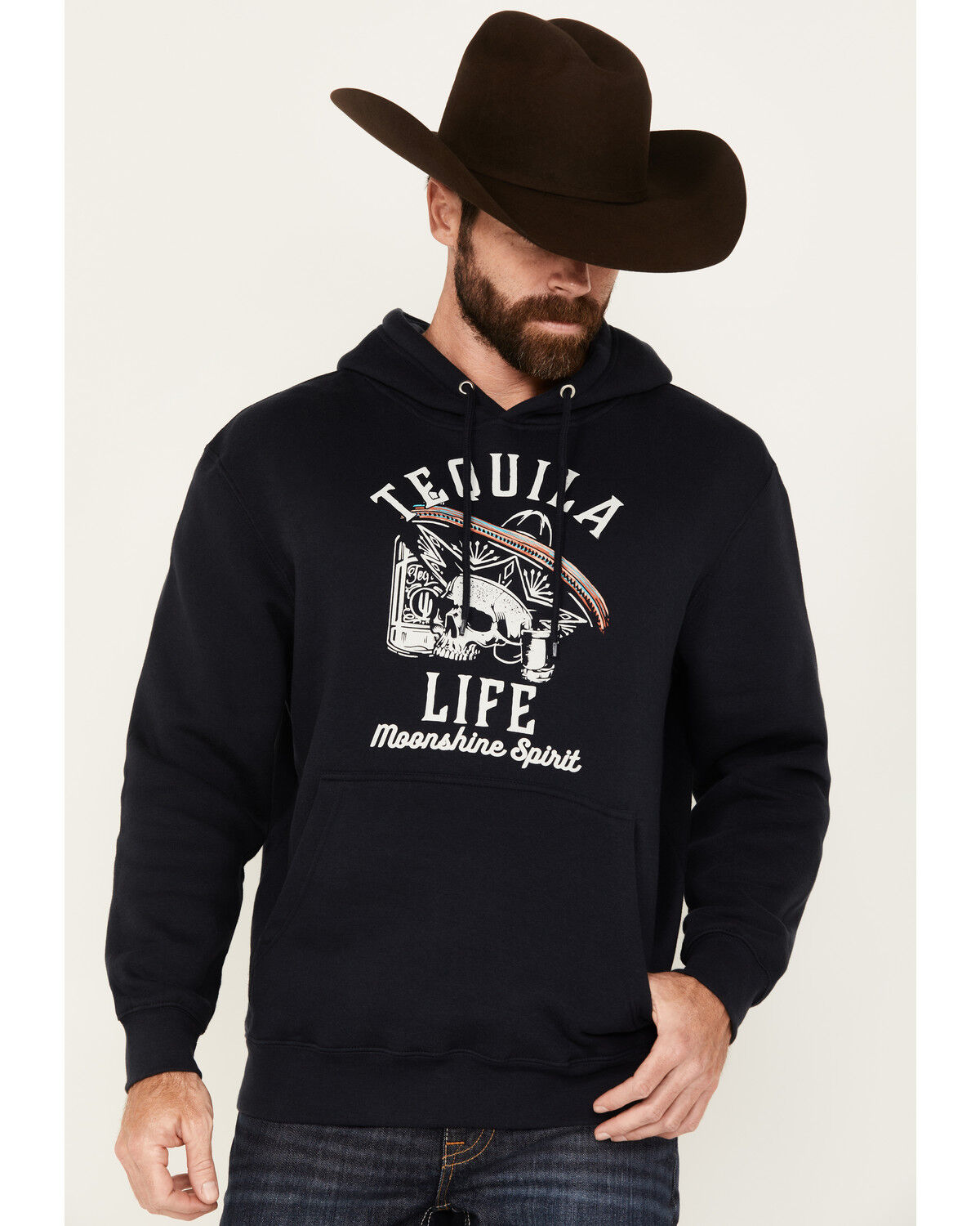 Image #1 - Moonshine Spirit Men's Tequila Life Hooded Sweatshirt, Navy, hi-res
