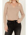 Image #2 - Miss Me Women's V Neck Long Sleeve Knit Top , Taupe, hi-res