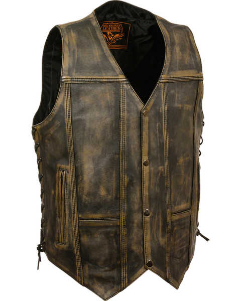 Image #1 - Milwaukee Leather Men's Distressed 10 Pocket Vest - 5X, Black/tan, hi-res