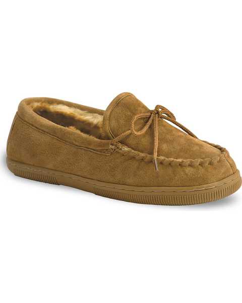 Lamo Footwear Men's Leather Moccasin Slippers - Moc Toe, Chestnut, hi-res