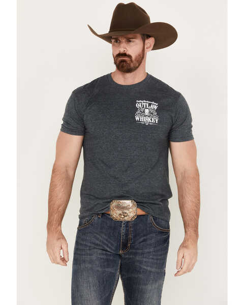 Image #1 - Cowboy Hardware Men's Outlaw Whiskey Short Sleeve Graphic T-Shirt, Heather Grey, hi-res