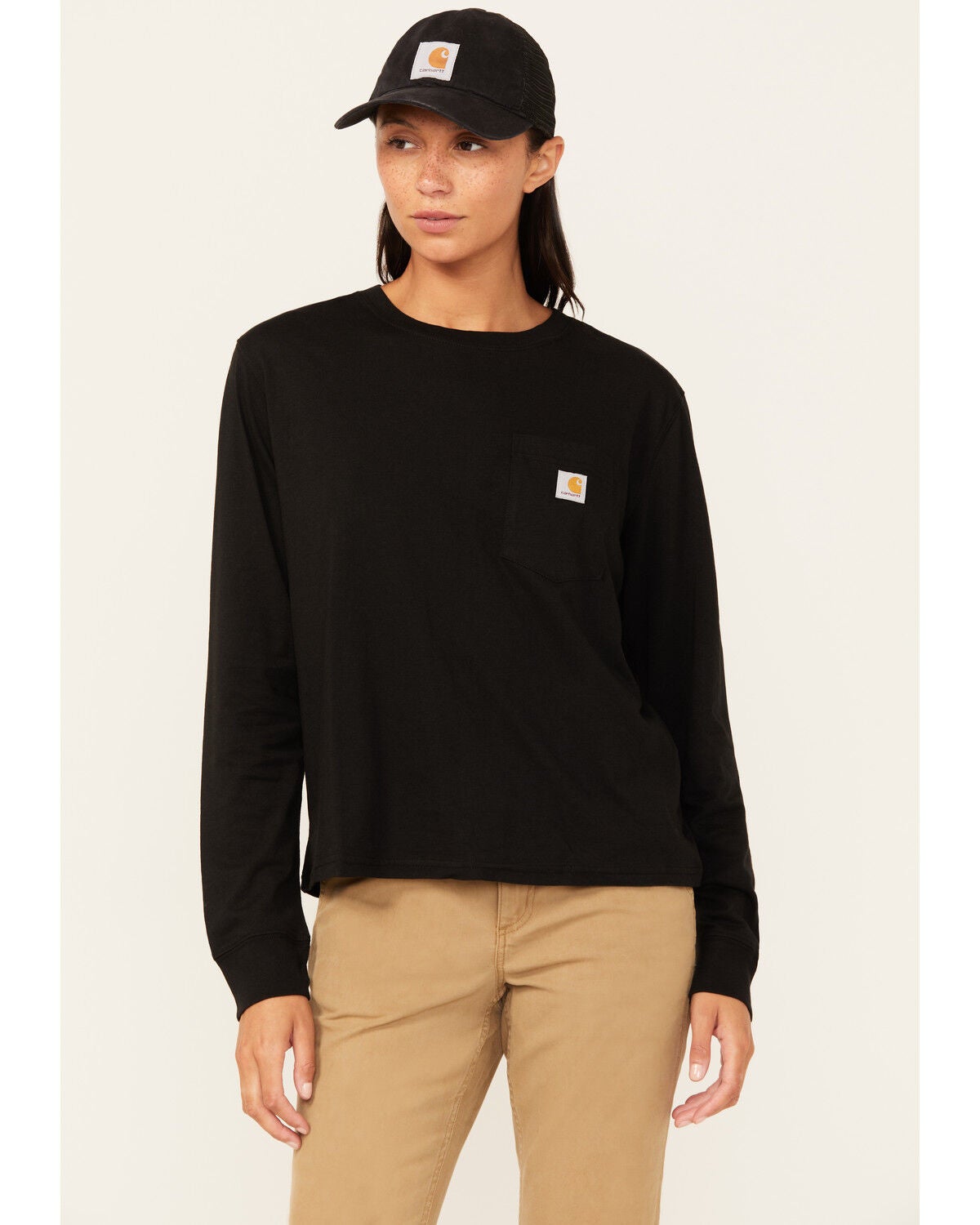 Carhartt Women's Loose Fit Lightweight Long Sleeve Pocket T-Shirt, Black, hi-res