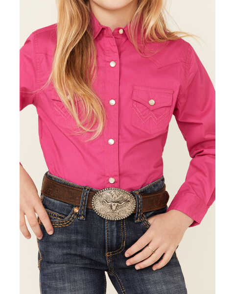 Image #3 - Wrangler Girls' Snap Long Sleeve Western Shirt , Pink, hi-res
