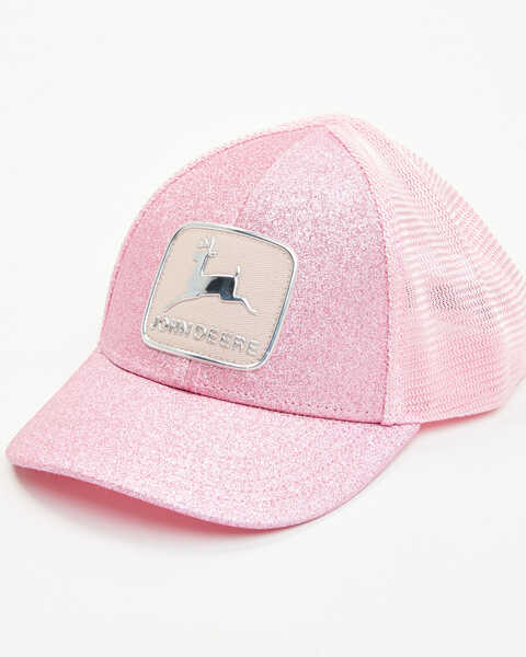 Image #1 - John Deere Girls' Historic Logo Patch Glitter Baseball Cap , Pink, hi-res
