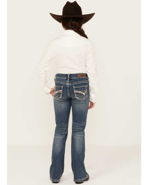 Image #3 - Rock & Roll Denim Girls' Medium Wash Cow Pocket Stretch Bootcut Jeans , Medium Wash, hi-res