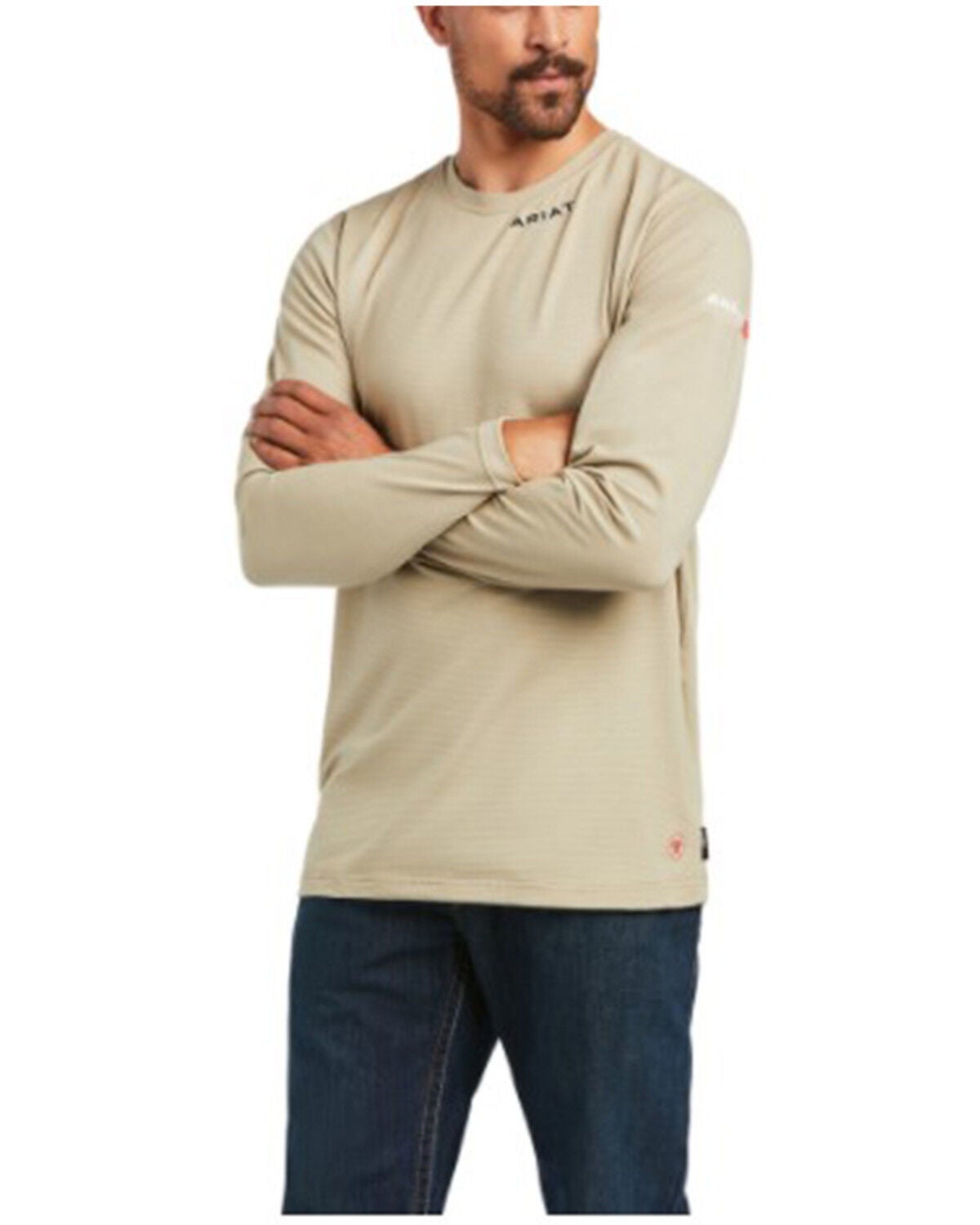 Image #1 - Ariat Men's FR Base Layer Long Sleeve Work T-Shirt - Big, Beige/khaki, hi-res