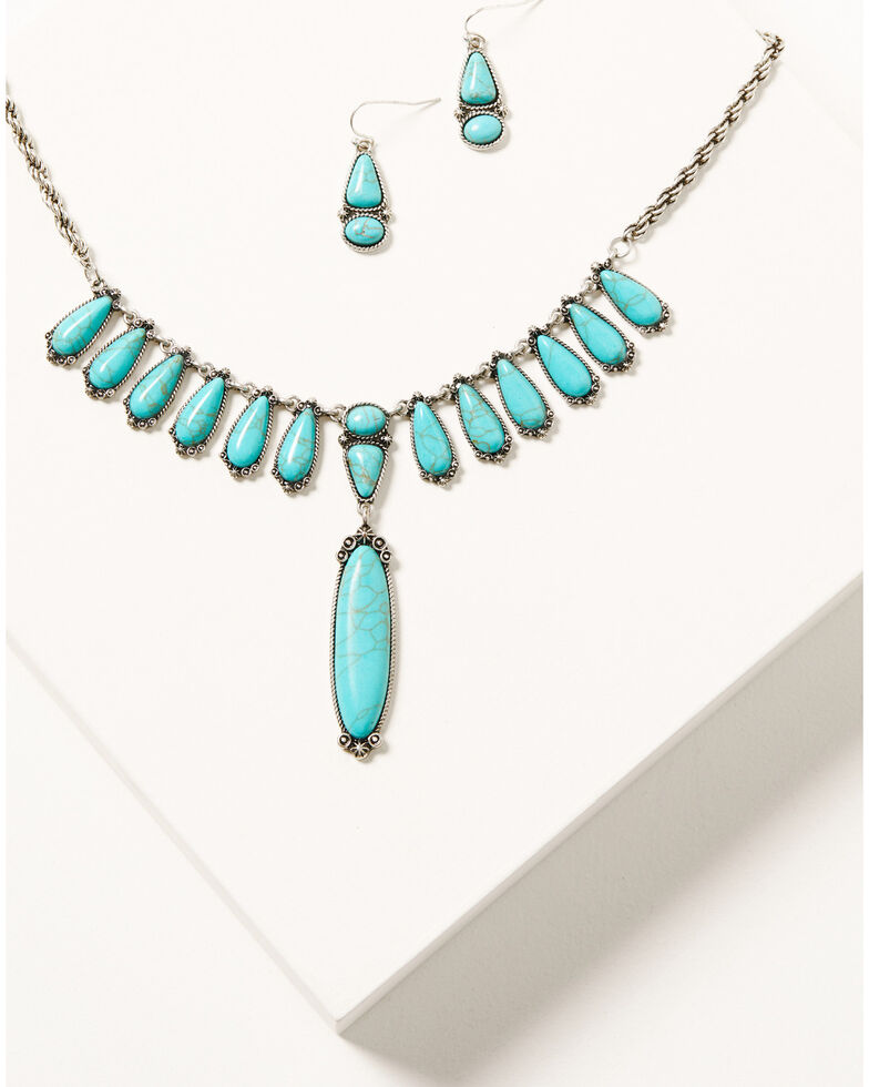Shyanne Women's Silver & Turquoise Stone Pendant Jewelry Set, Silver, hi-res