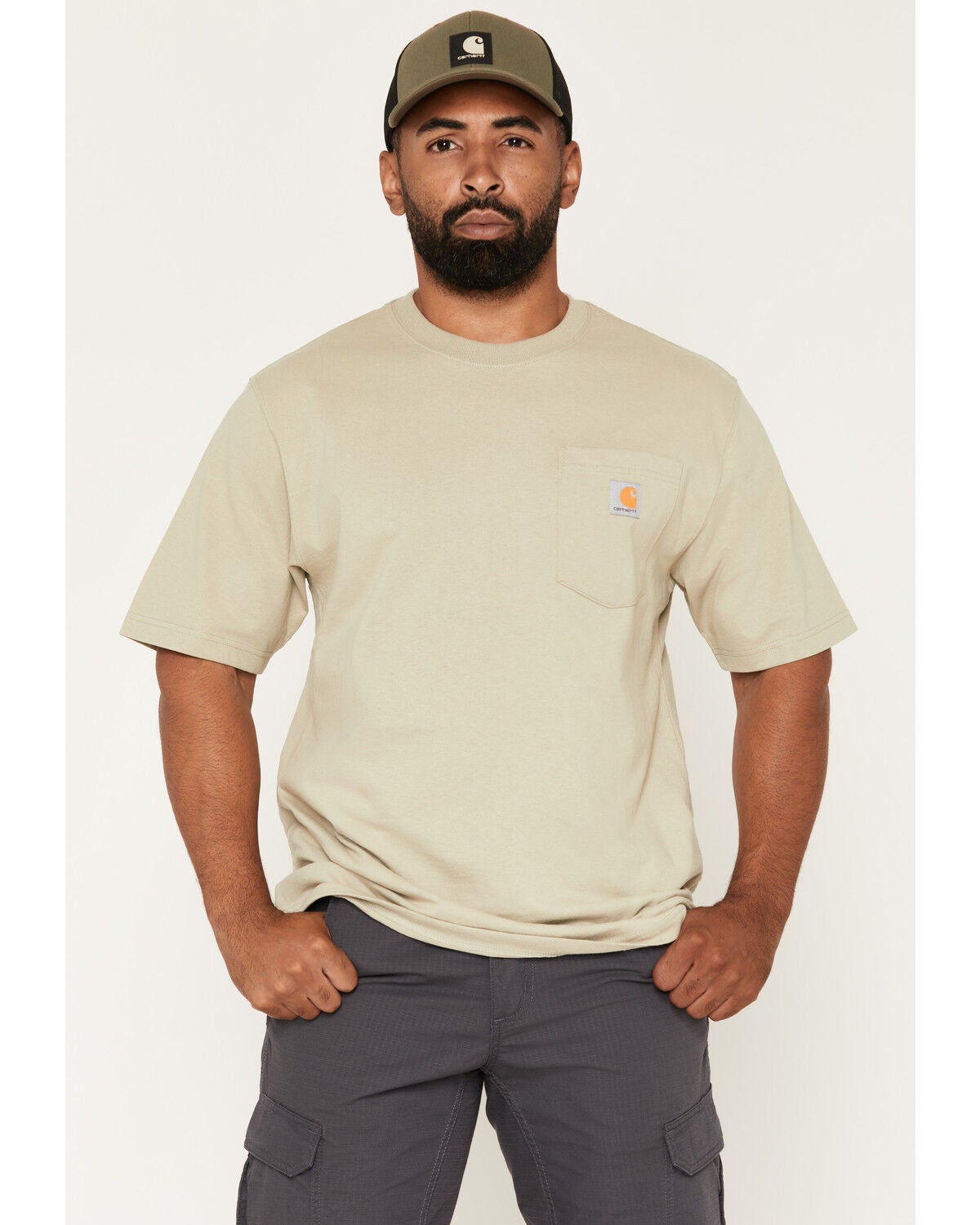 Carhartt Men's Iconic Short Sleeve Pocket Work Shirt, Olive, hi-res