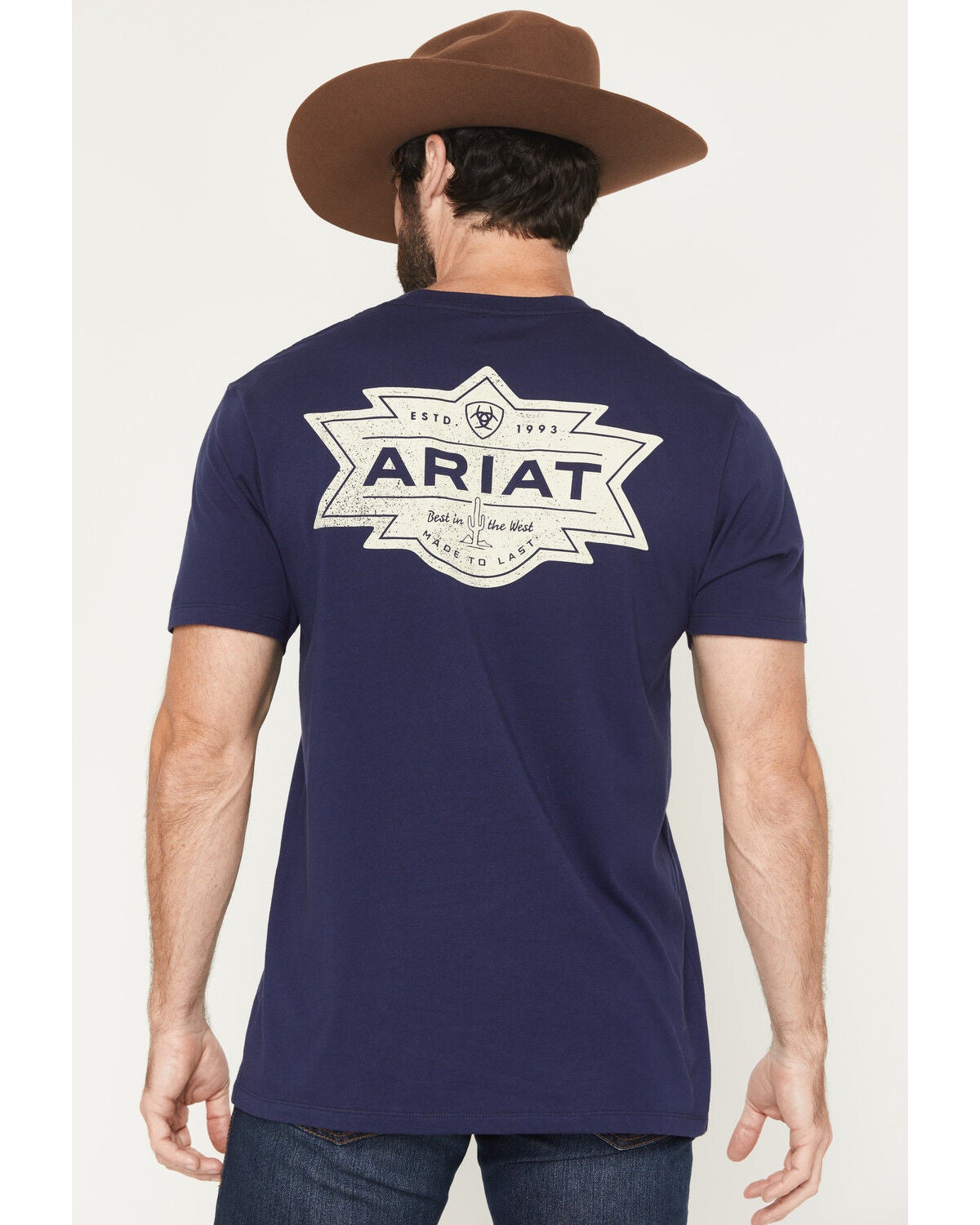 Image #1 - Ariat Men's Mesa Mesa Motif Lockup Short Sleeve Graphic T-Shirt, Blue, hi-res