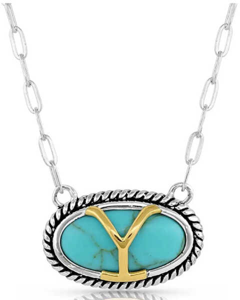 Montana Silversmiths Women's Yellowstone Brand Oval Turquoise Necklace , Silver, hi-res