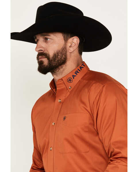 Image #3 - Ariat Men's Team Logo Twill Long Sleeve Button-Down Western Shirt - Tall, Orange, hi-res