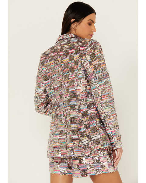 Image #4 - Mainstrip Women's Sequins Blazer , Silver, hi-res