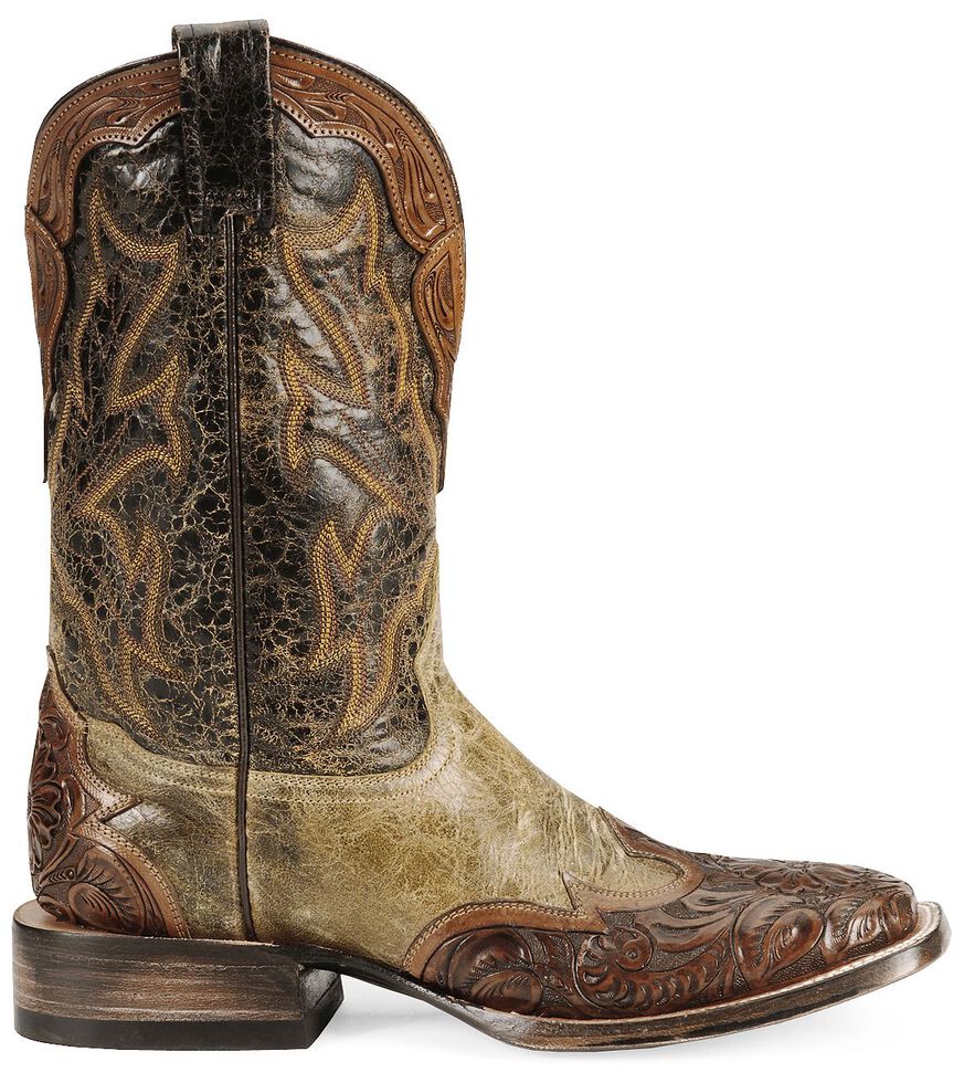 Stetson Men's Brown Tooled Wingtip Cowboy Boots - Wide ...