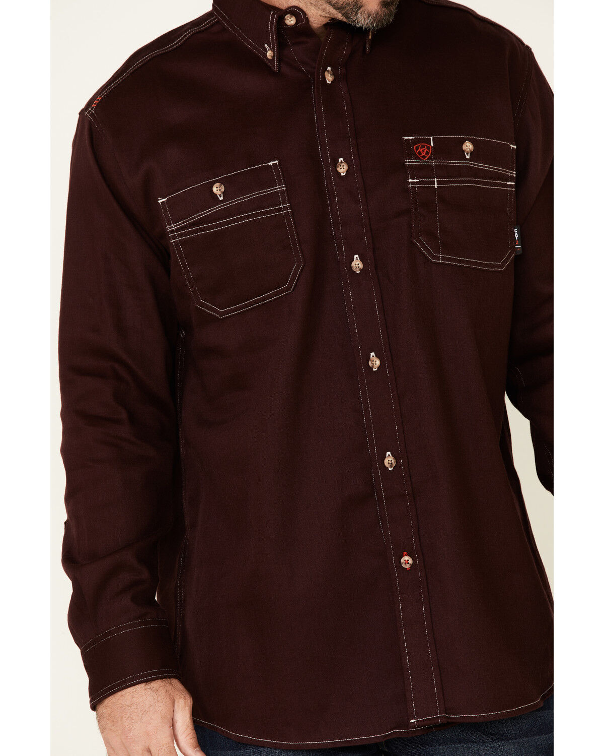 Image #3 - Ariat Men's FR Solid Long Sleeve Button Down Work Shirt, Burgundy, hi-res