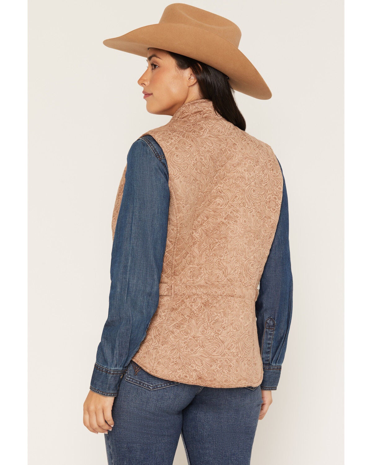 Image #4 - Outback Trading Co Women's Wilona Tooled Print Quilted Vest, Tan, hi-res
