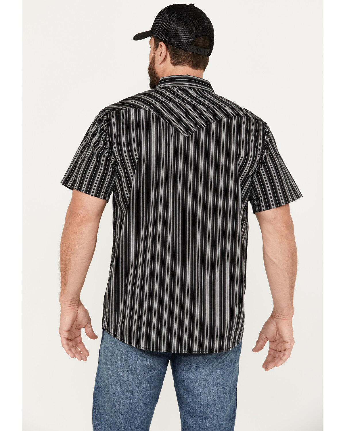 Image #4 - Moonshine Spirit Men's Capone Striped Short Sleeve Western Snap Shirt, Black, hi-res